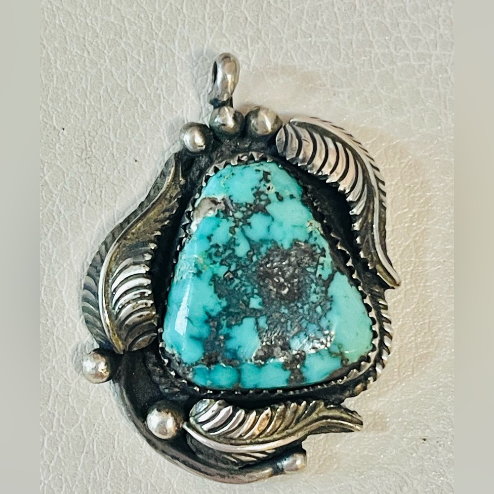 Vtg Old Pawn Native American Navajo Sterling Turquoise Pendant 12 G Signed